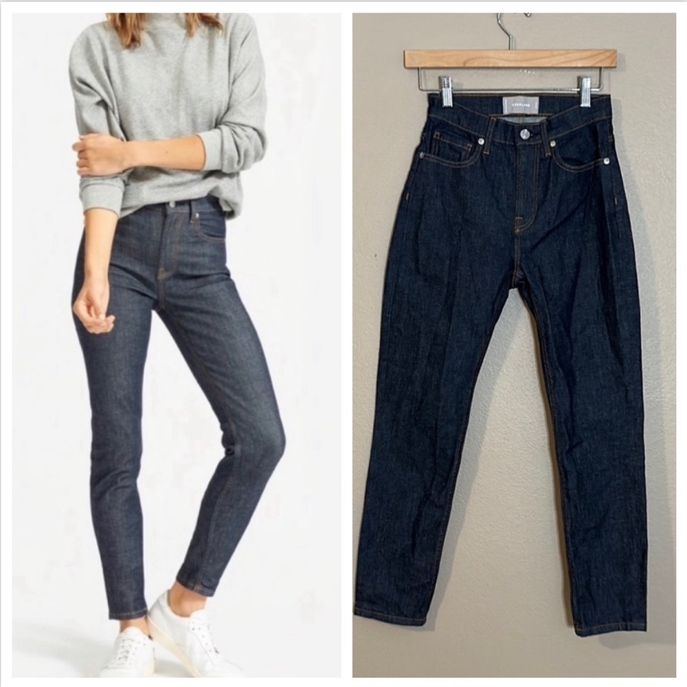 Everlane the Highrise Rigid Fit ankle jeans dark wash Sz 25